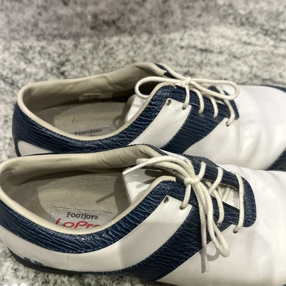 FOOTJOY WOMEN LOPRO GOLF SHOES WHITE/Teal BLUE OXFORD‎ SIZE 8 SB Preppy Leather